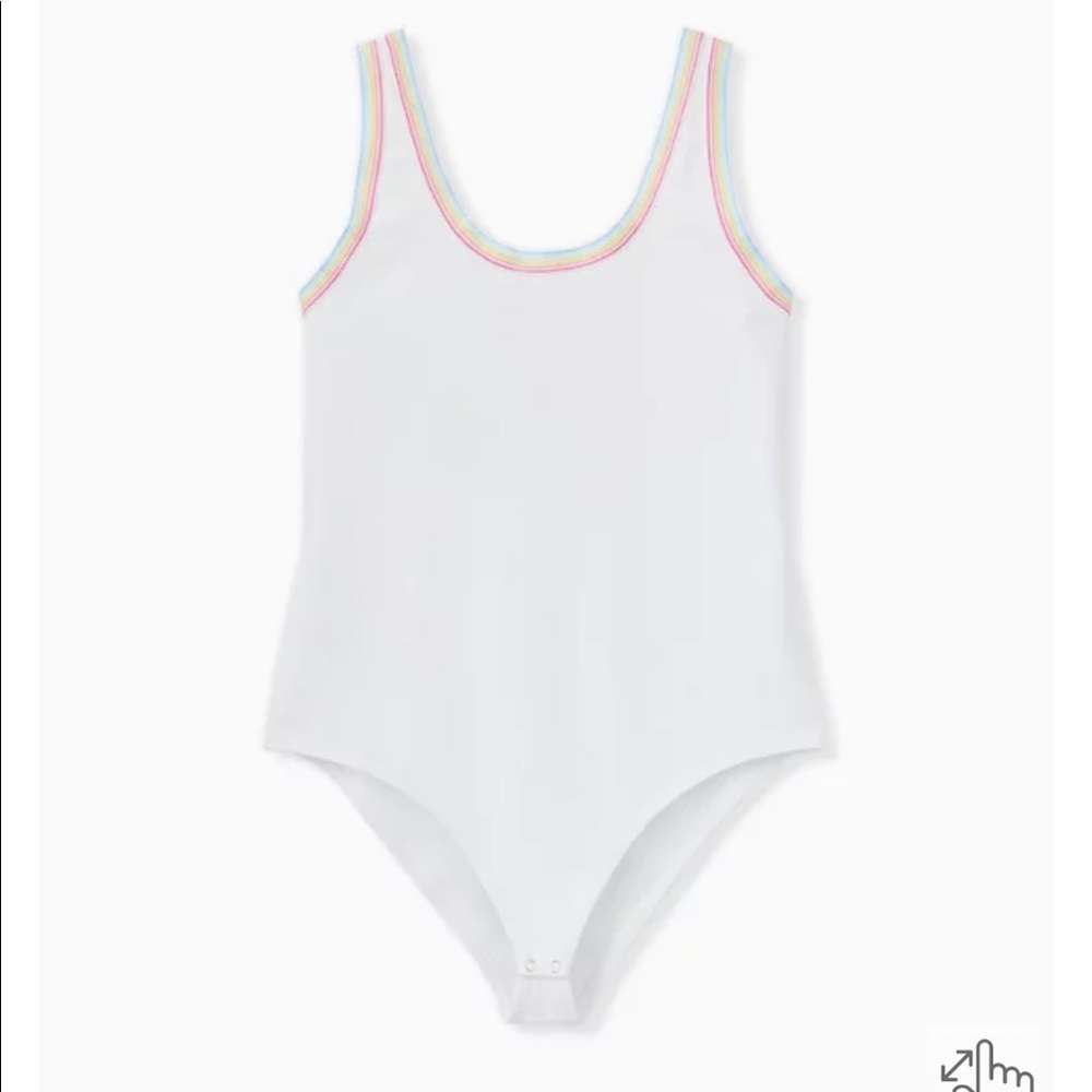 NWT Torrid WHITE & RAINBOW RINGER FOXY BODYSUIT 2X 18-20.